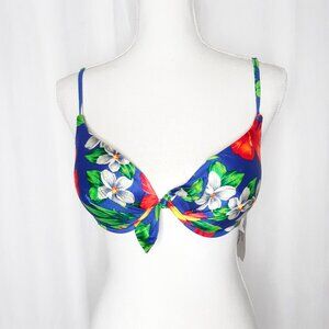 Vintage Backflips Padded Tropical Front Tie Bikini Top